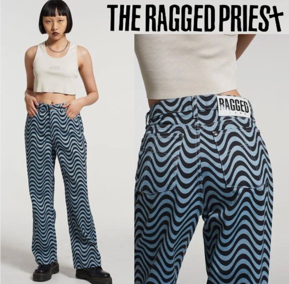 THE RAGGED PRIEST Urban Outfitters Blue Wave Jeans Y2K Dad Fit 100% Cotton Sz 28